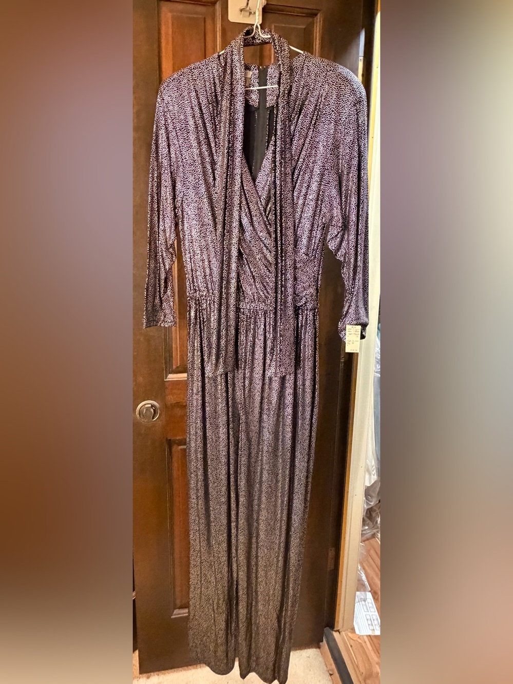 NWT Vintage 1980s Iona Bullocks Wilshire Silver Liquid Jumpsuit Silk Blend M